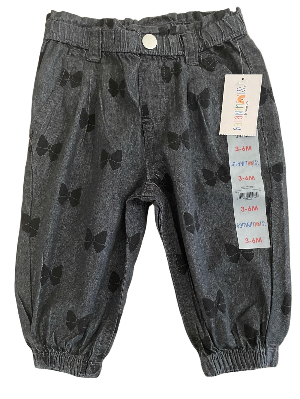 Garanimals Charcoal Gray Bow Print Casual Baby Pants 3-6 Mo. NWT!
